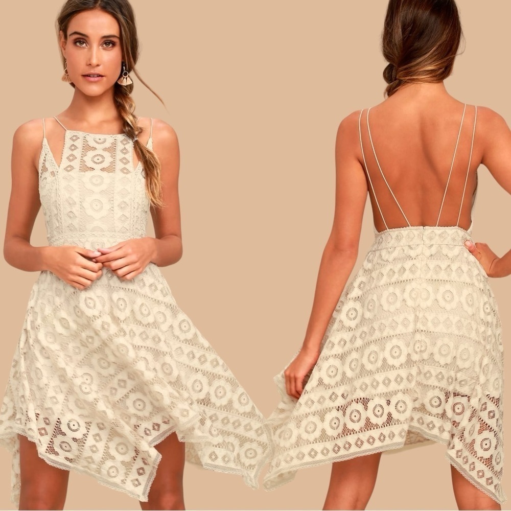 Free People Ethereal Fairy Lace Apron Handkerchief Dress Ivory Nude Bohemian 4 - Picture 8 of 17
